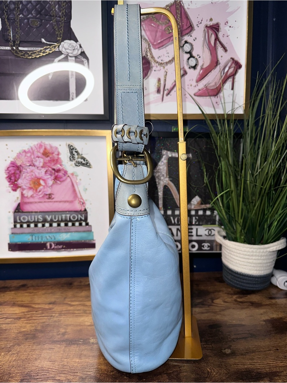 Coach Legacy Lace-Up Hobo Bag 11422 Sky Blue Leather Y2K Vintage Brass - Picture 4 of 16